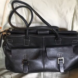 Large black leather Etienne Aigner shoulder bag